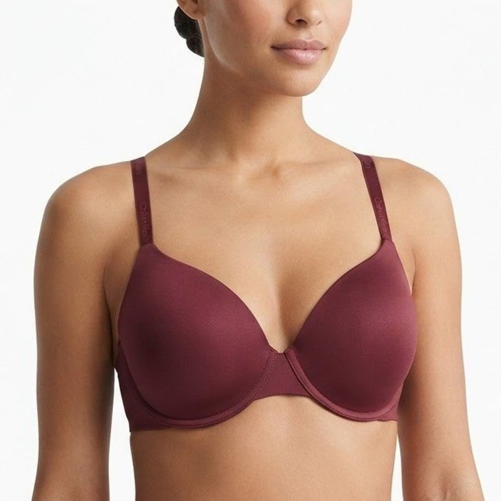 Calvin Klein T-Shirt Bra Womens 36C Maroon Underwire Padded Multiway Smooth
